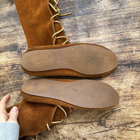 Minnetonka brown suede front leather lace up moccasin flat boots size 8 - Picture 7 of 16